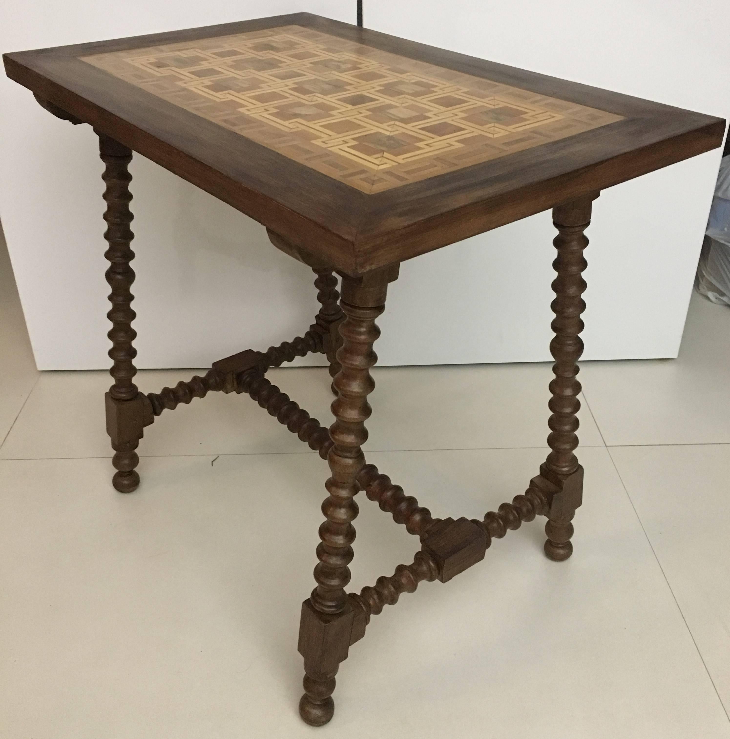 19th Century Baroque Spanish Side Table with Marquetry Top 6
