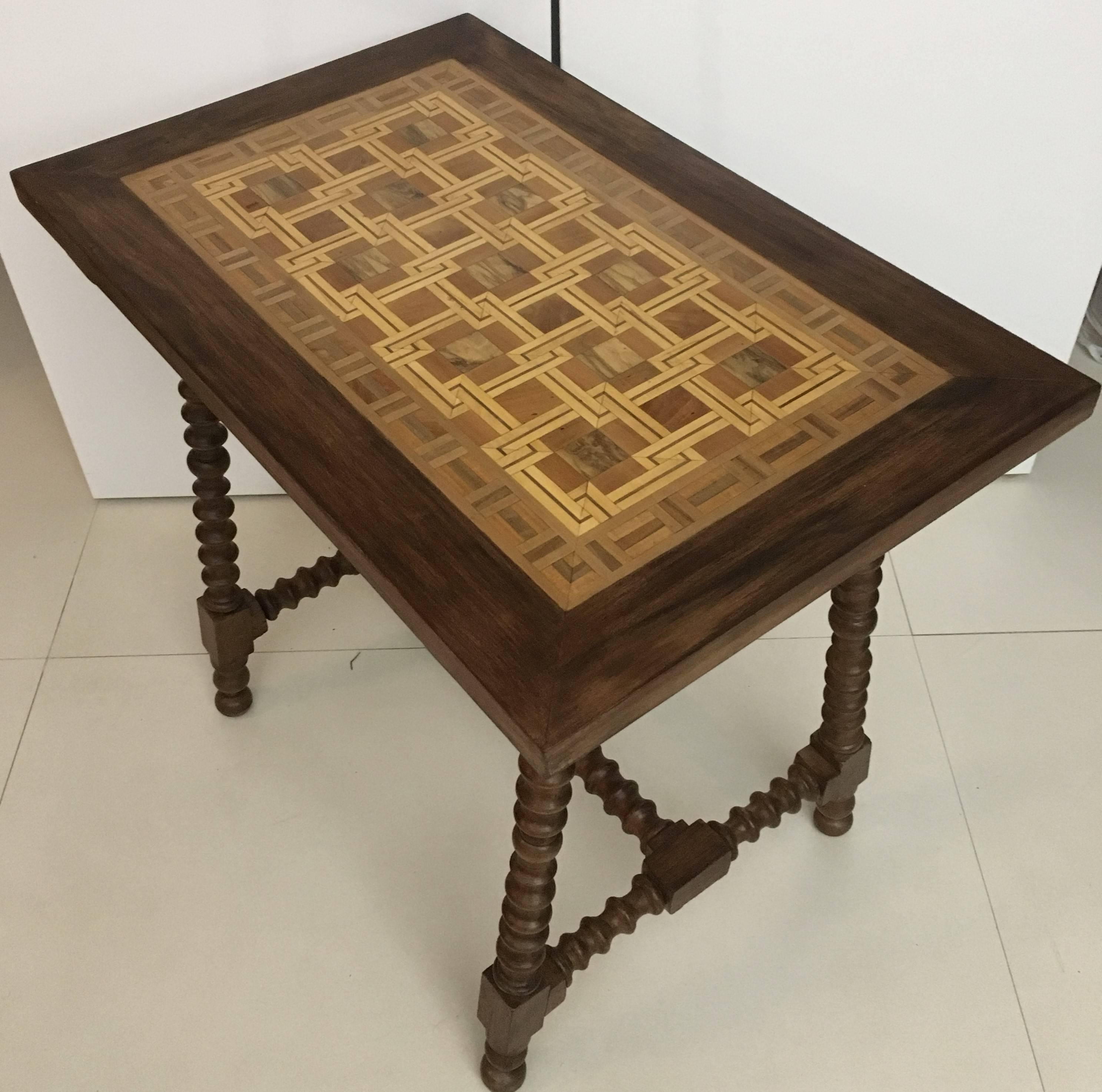 19th Century Baroque Spanish Side Table with Marquetry Top 7