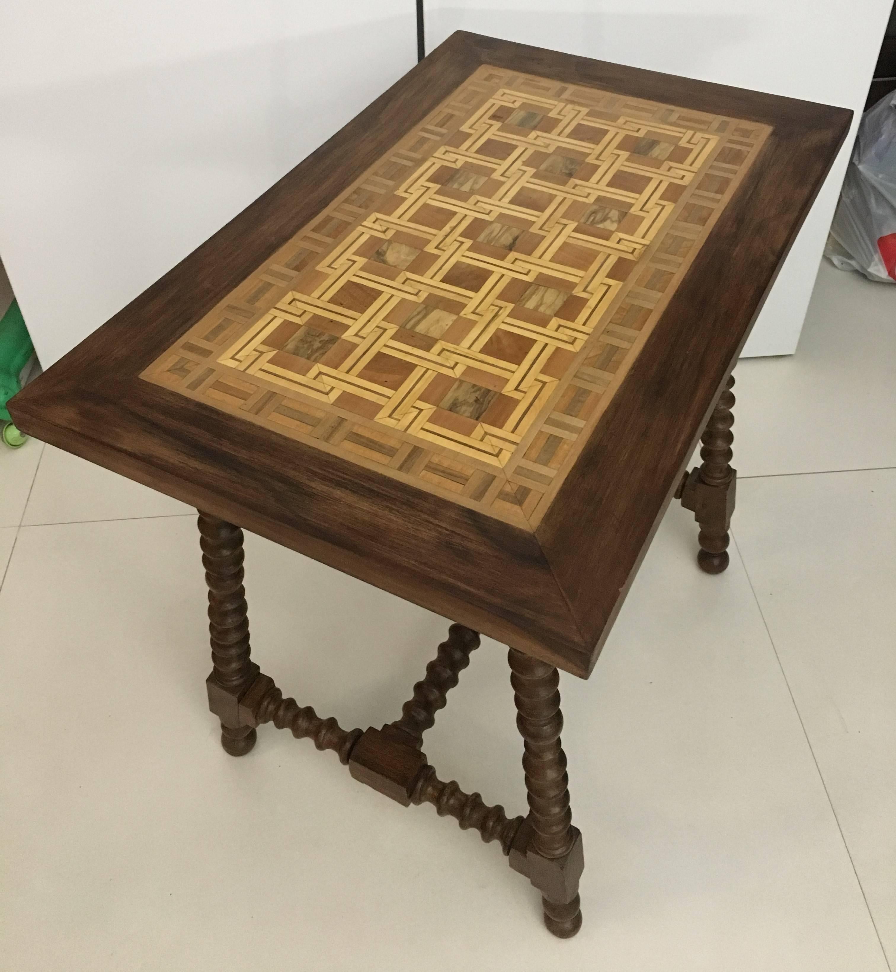 19th Century Baroque Spanish Side Table with Marquetry Top 8