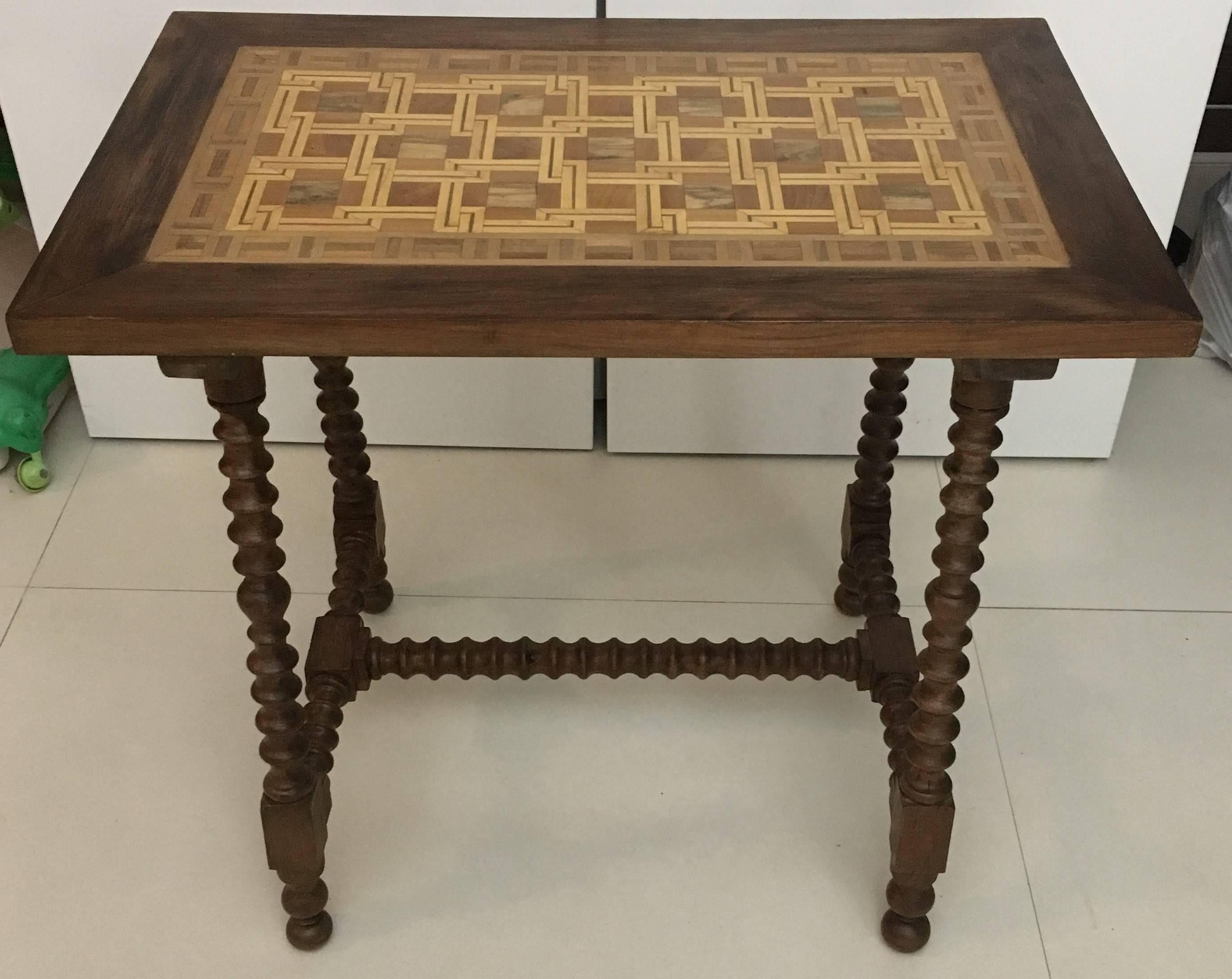 19th Century Baroque Spanish Side Table with Marquetry Top 9