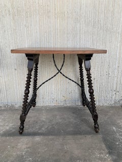 19th Century Baroque Spanish Side Table with Marquetry Top