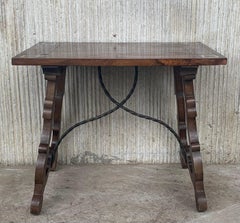19th Century Baroque Spanish Side Table with Marquetry Top
