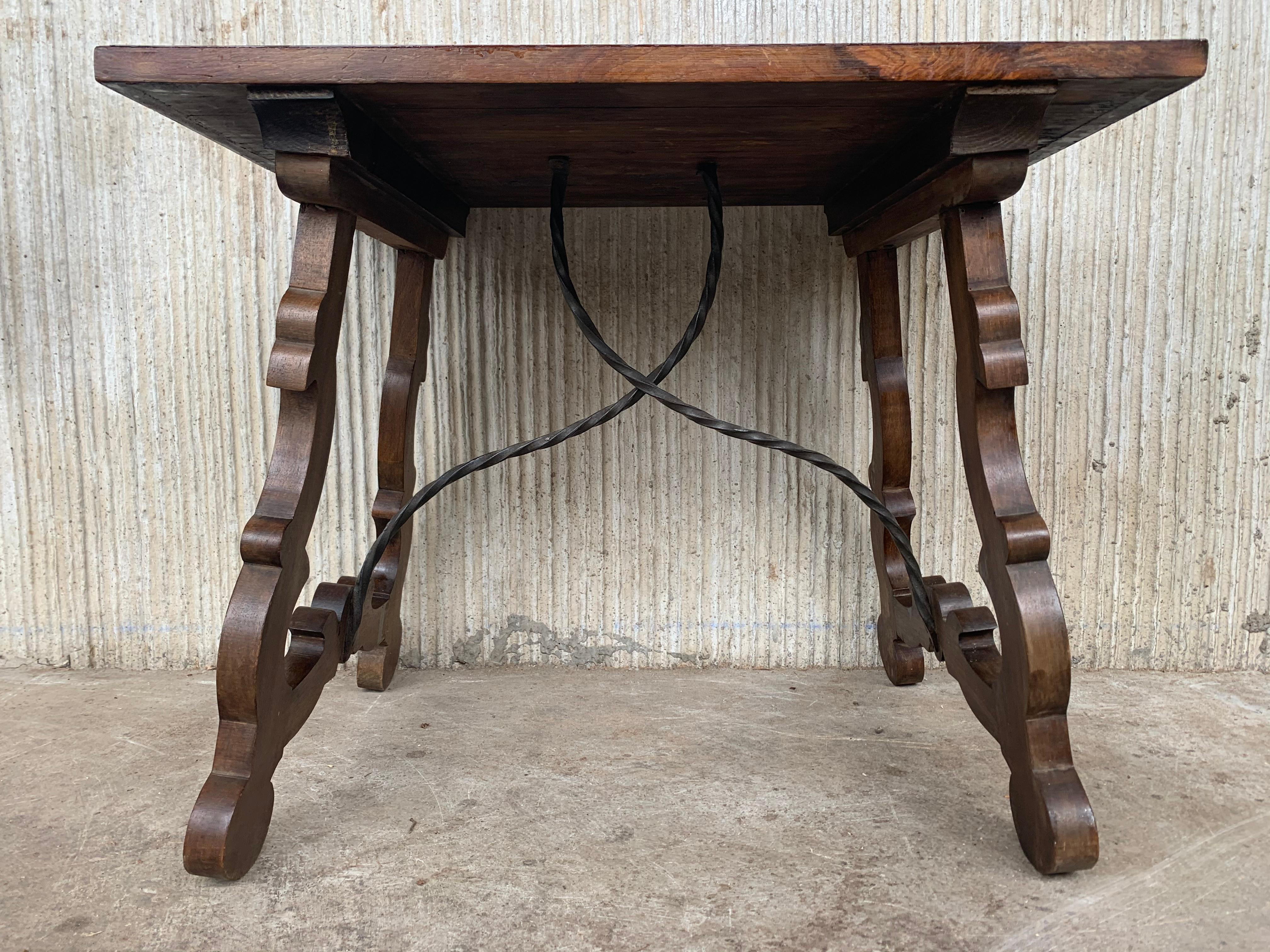 Wood 19th Century Baroque Spanish Side Table with Marquetry Top