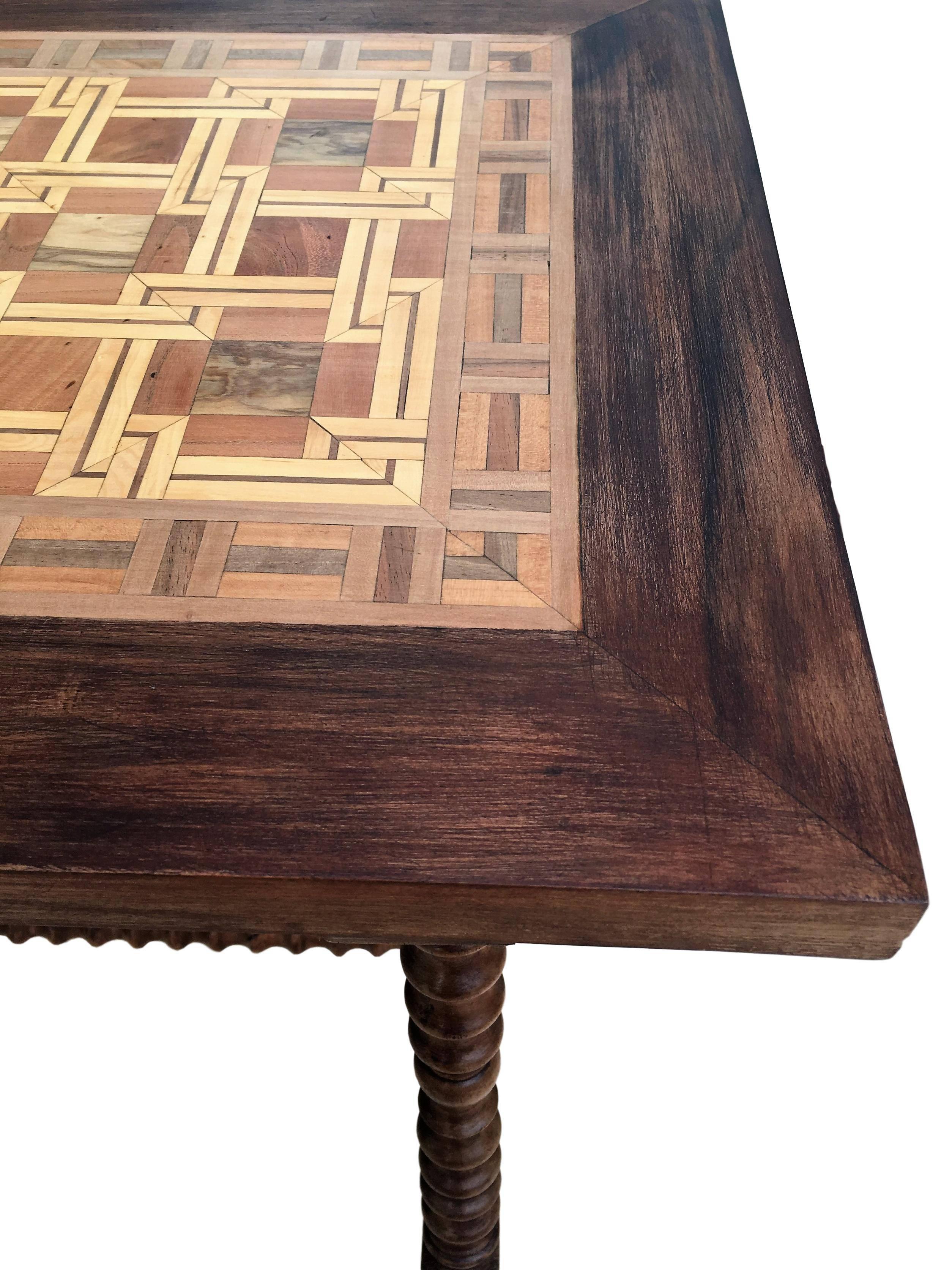 19th Century Baroque Spanish Side Table with Marquetry Top 1