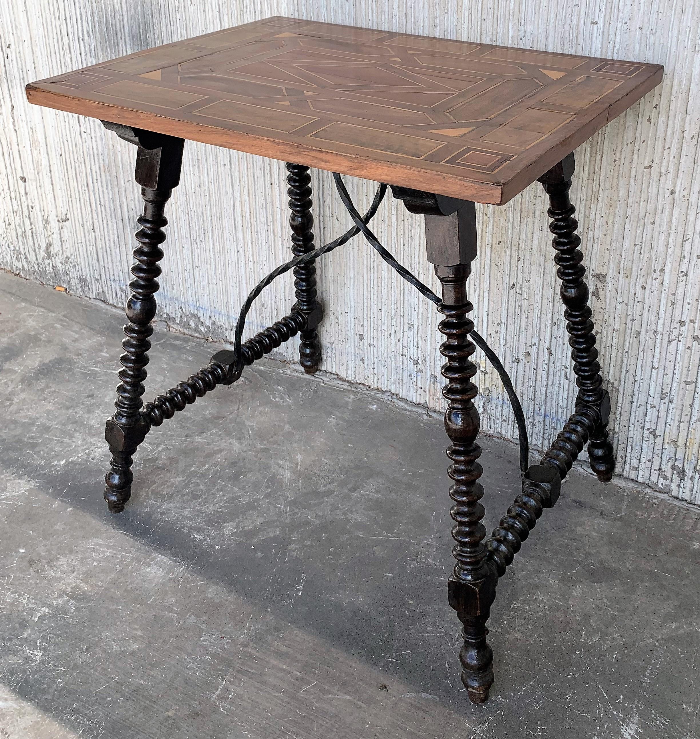 19th Century Baroque Spanish Side Table with Marquetry Top 2