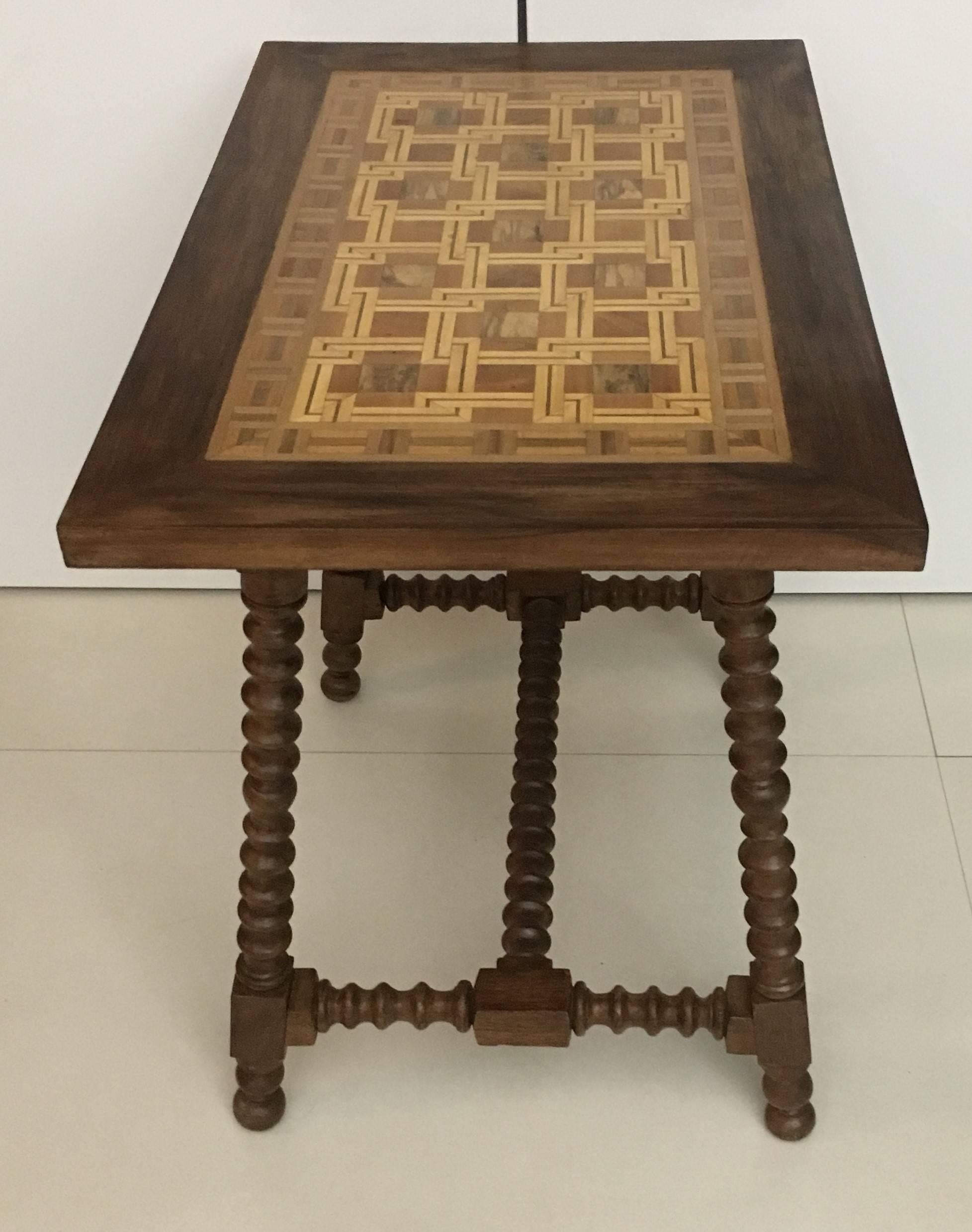 19th Century Baroque Spanish Side Table with Marquetry Top 4