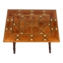 19th Century Baroque Spanish Side Table with Marquetry Top and Lyre Carved Legs