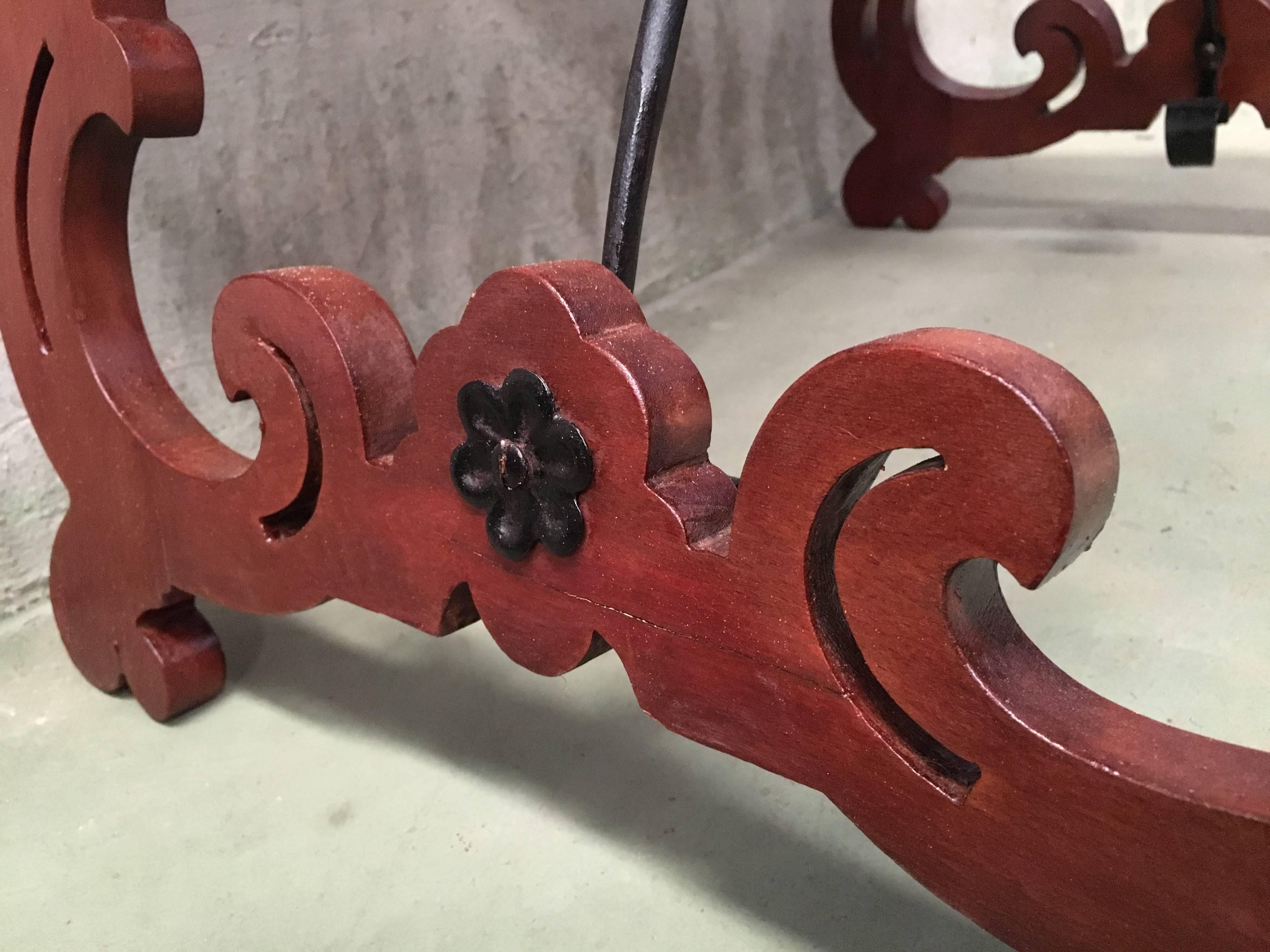 19th Century Baroque Spanish Side Table with Marquetry Top & Lyre Legs For Sale 7