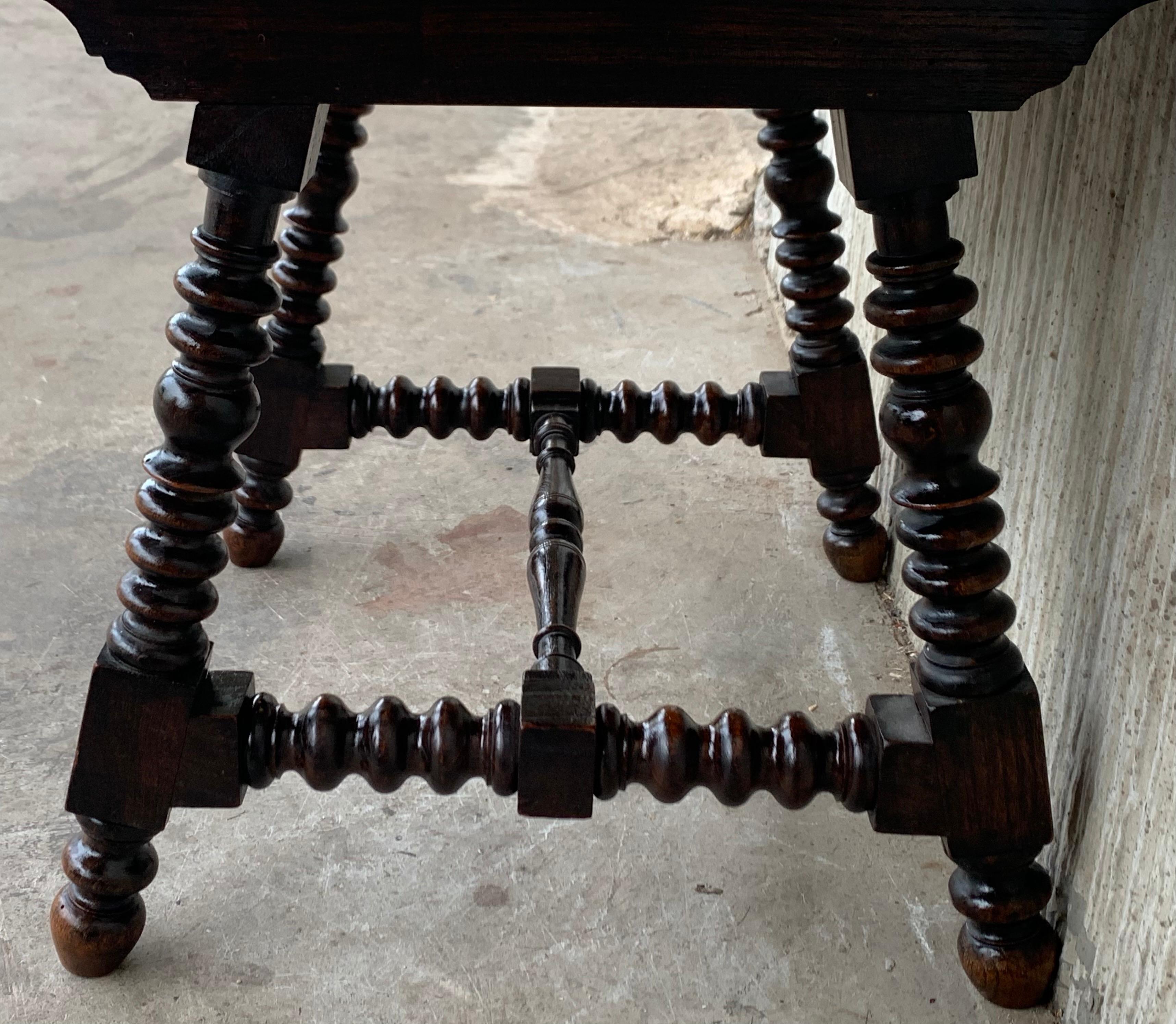 19th Century Baroque Spanish Side Table with Marquetry Top & Turned Legs For Sale 6