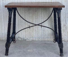 19th Century Baroque Spanish Side Table with Marquetry Top & Turned Legs