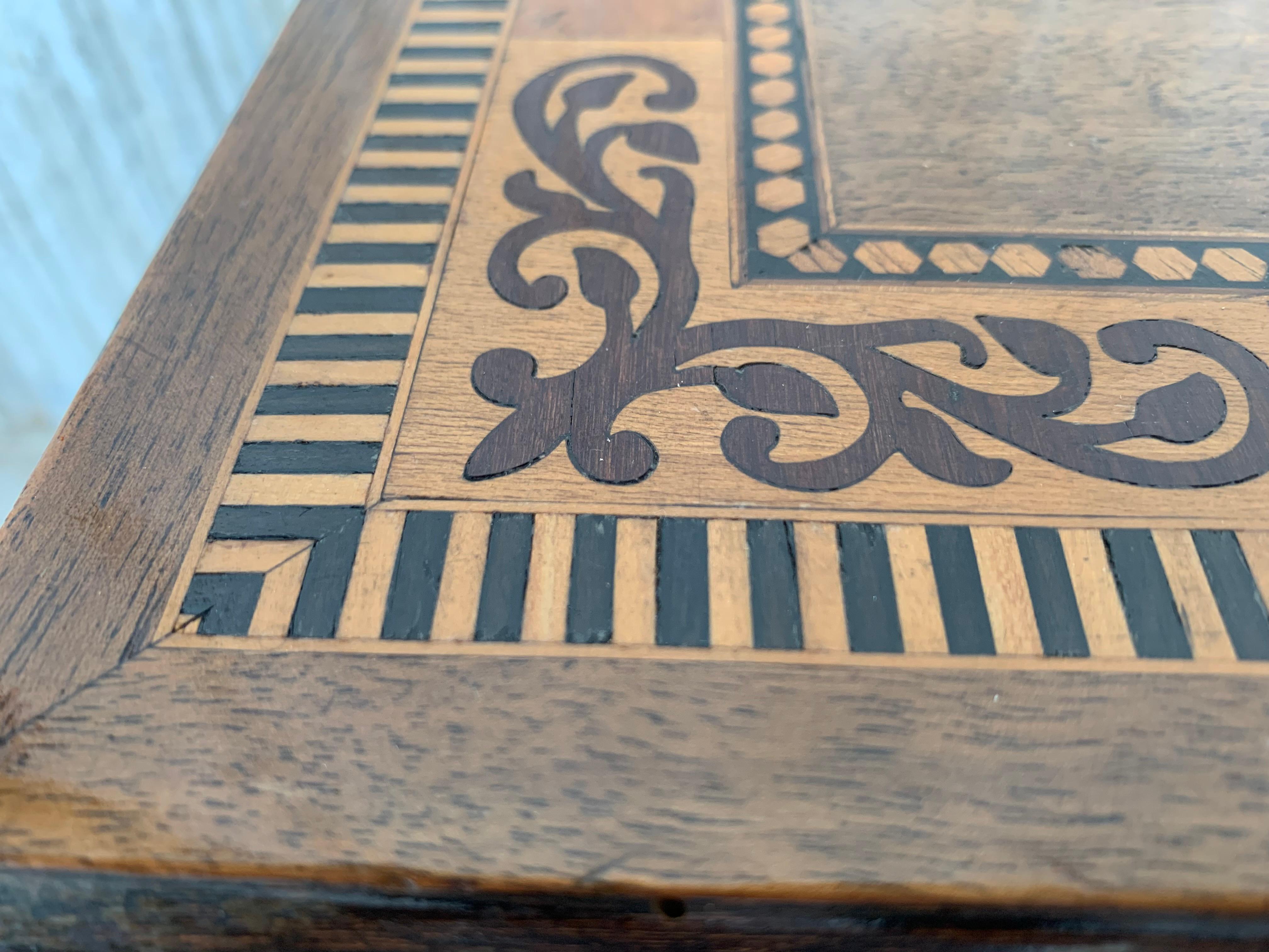 19th Century Baroque Spanish Side Table with Marquetry Top & Turned Legs For Sale 4