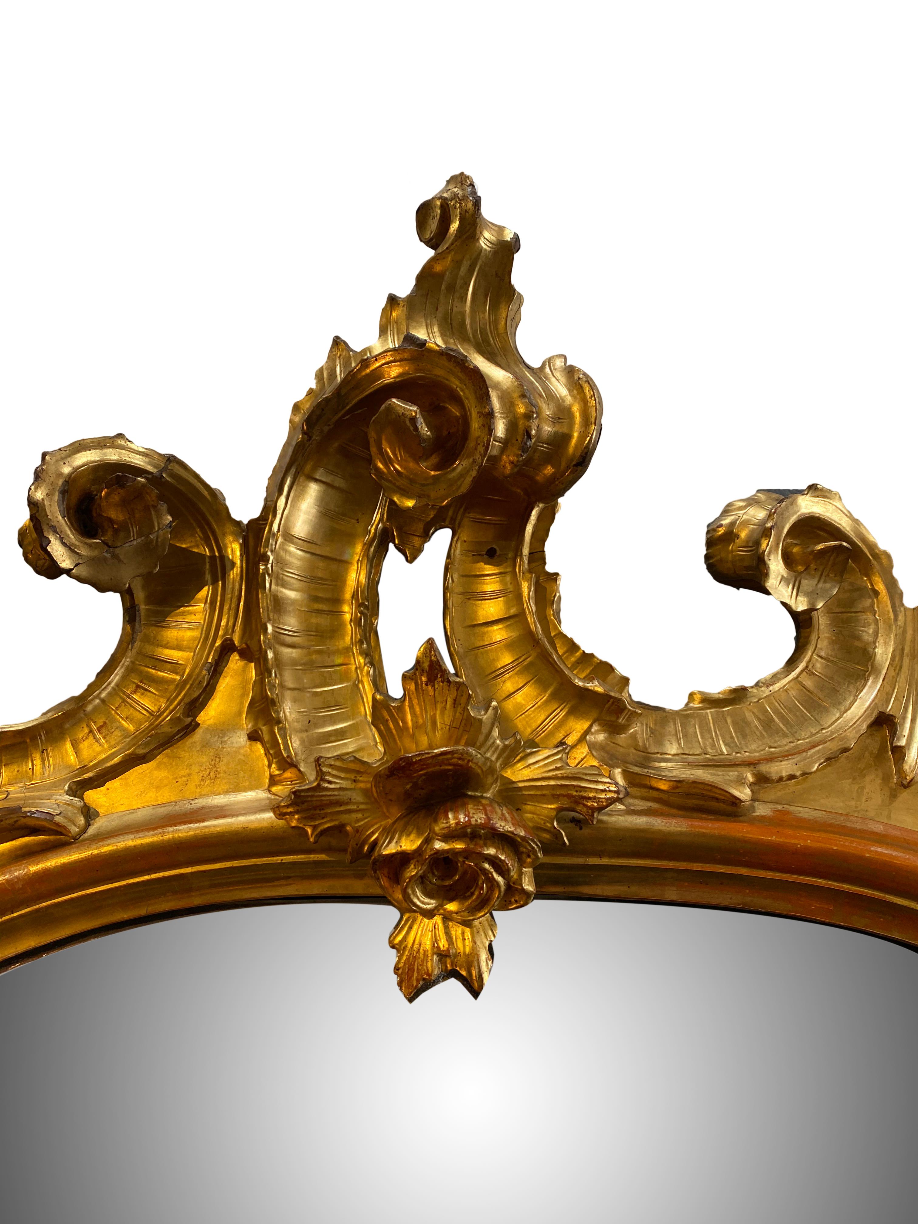 Specchio barocco del XIX secolo intagliato e dorato Lombardo Veneto circa 1810 In condizioni buone in vendita a Encinitas, CA