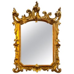 Antique 19th Century Baroque Style Carved Gold Gilt Mirror, Lombardo Veneto, circa 1810