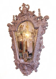 19th Century Baroque Style Grey Carved Wood Italian Mirror