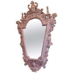 19th Century Baroque Style Grey Carved Wood Italian Mirror
