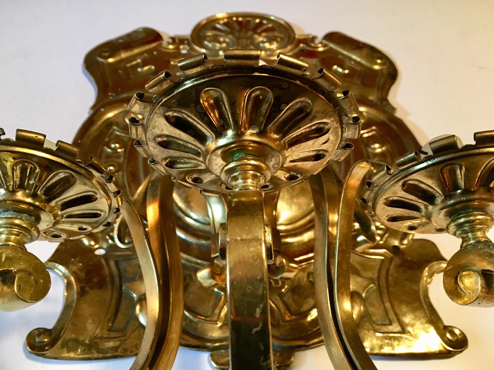 19th Century Baroque Style Large Brass Three-Light Swedish Wall Sconce For Sale 7