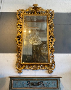 19th Century Baroque Style Tall Carved Gold Gilt Beveled Mirror, Rome circa 1840