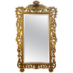 19th Century Baroque Style Tall Carved Gold Gilt Beveled Mirror, Rome circa 1840