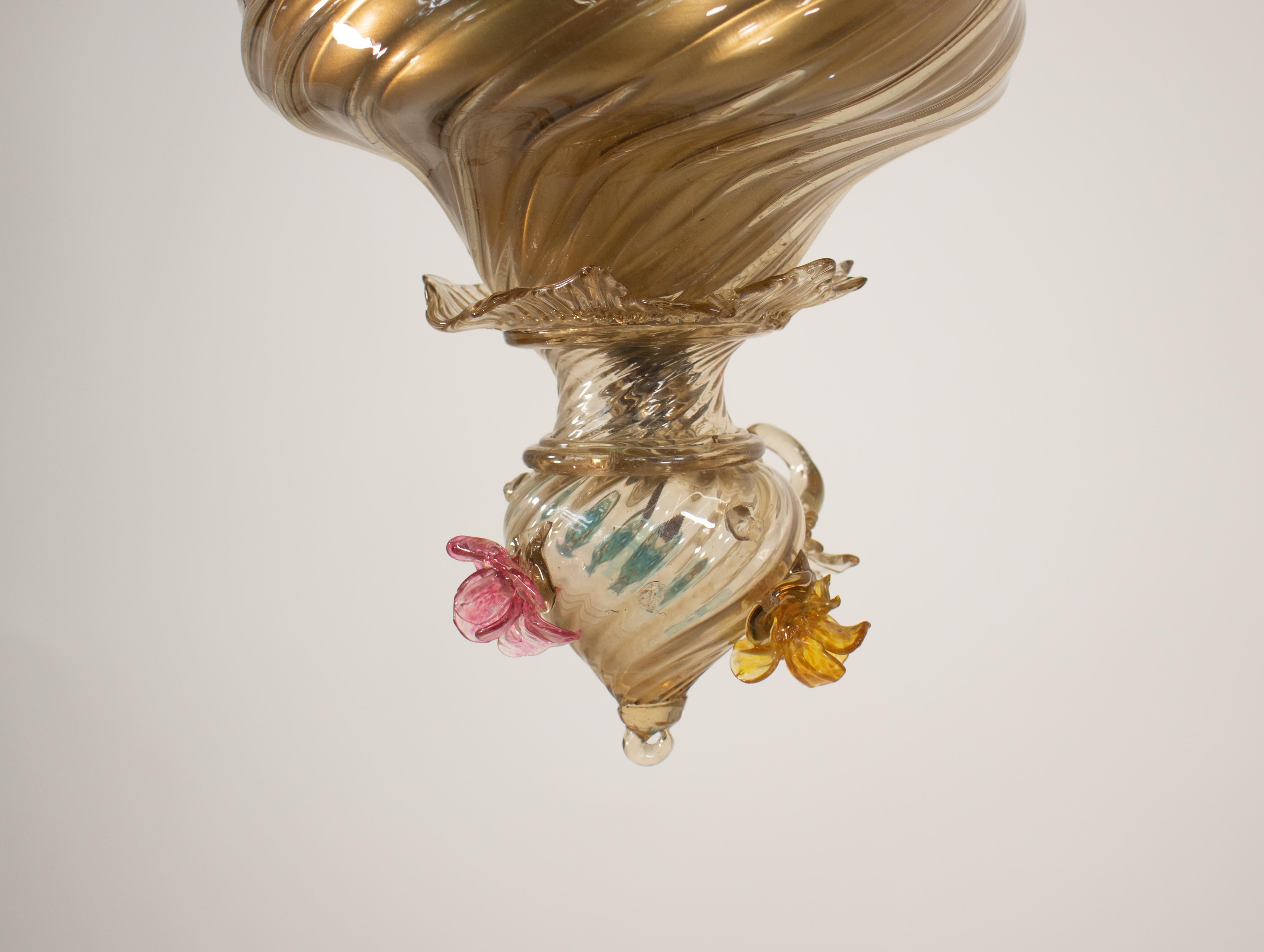 Verre brun Lustre de Murano de style baroque du 19ème siècle à fleurs traditionnelles en vente