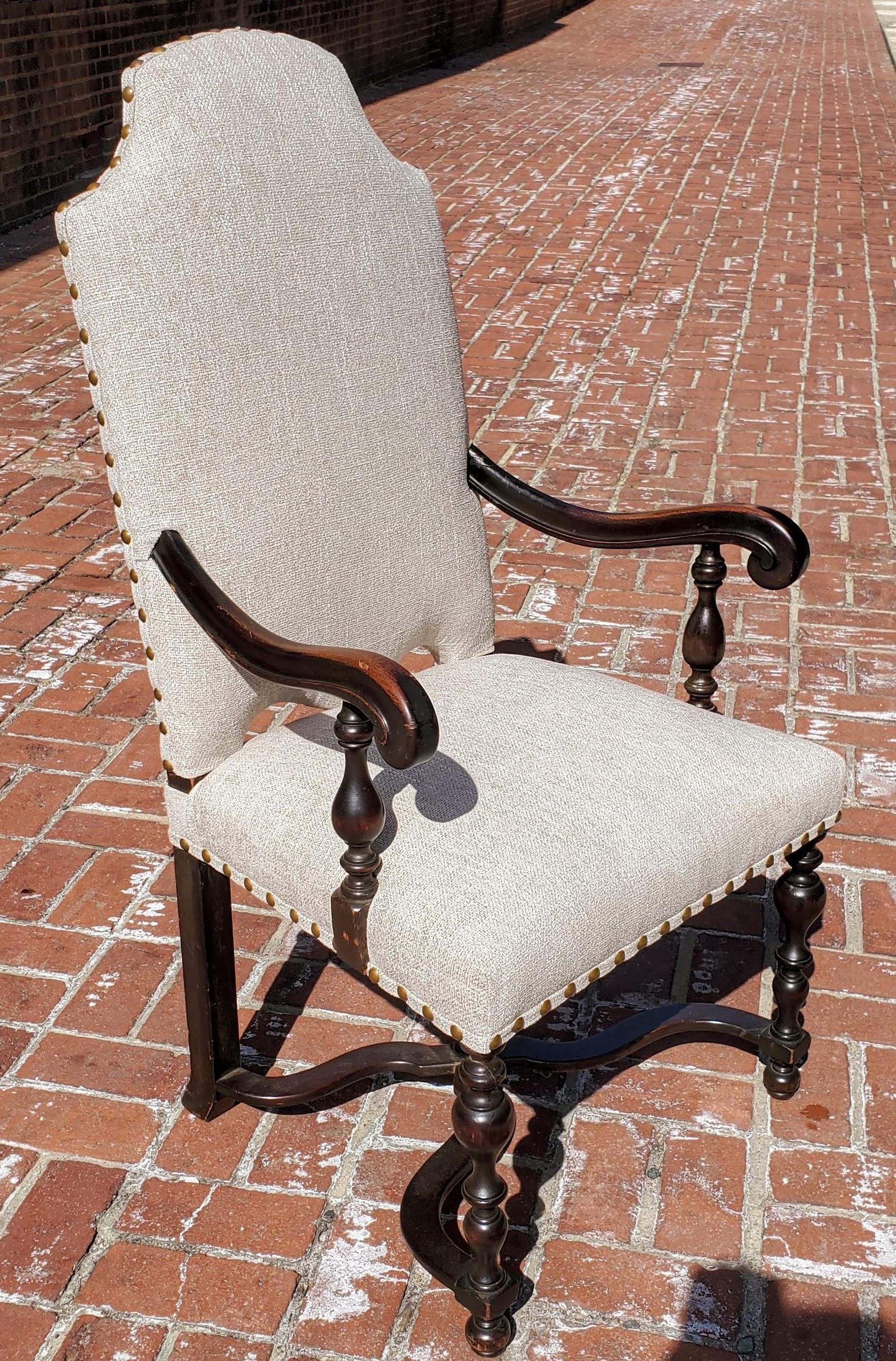 French 19th Century Baroque Style Walnut Armchair Upholstered in Taupe Chenille Fabric