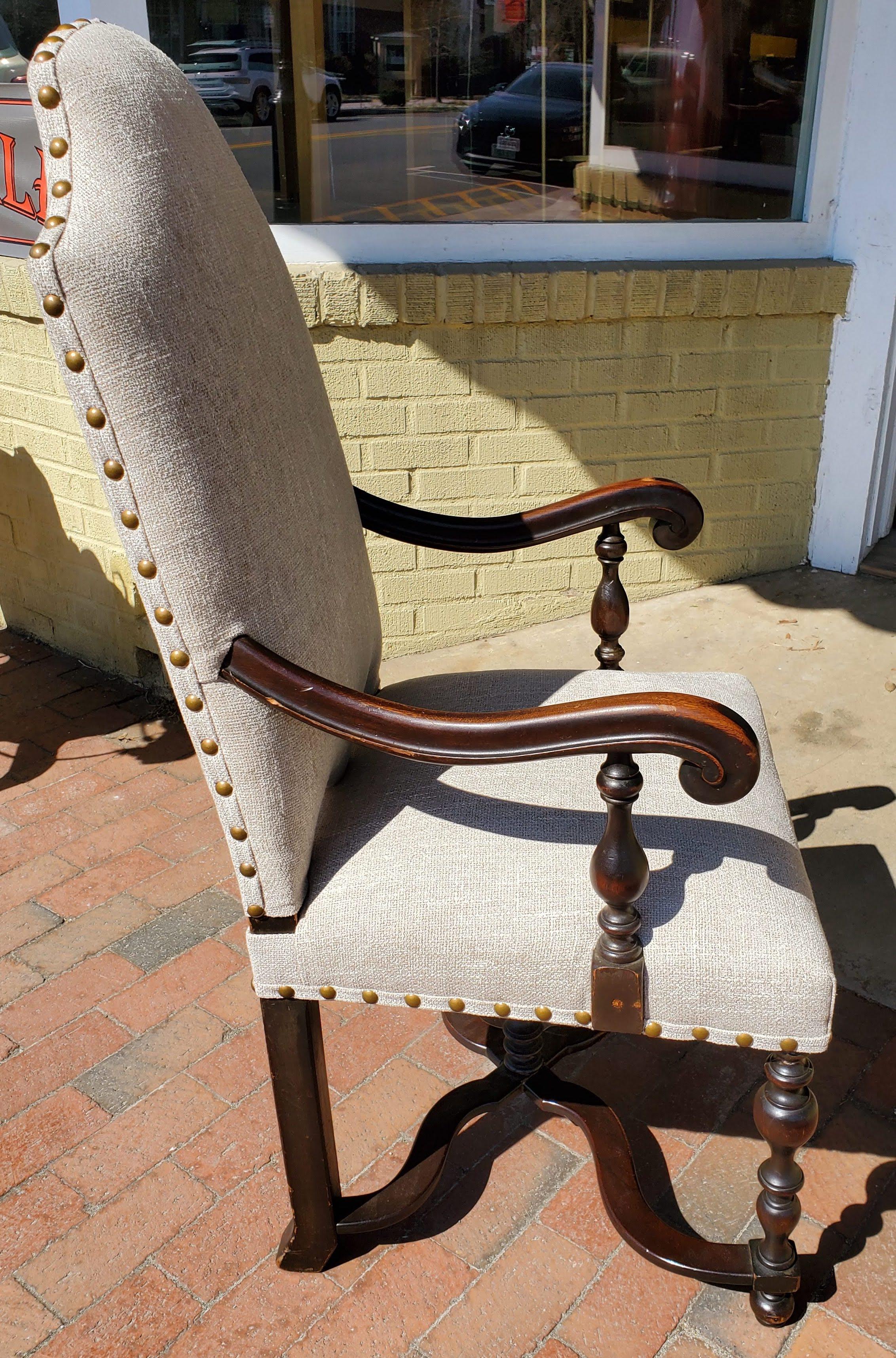 19th Century Baroque Style Walnut Armchair Upholstered in Taupe Chenille Fabric In Good Condition In Middleburg, VA