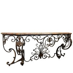 19th Century Baroque Style Wrought Iron French Wall Console Table