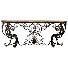 19th Century Baroque Style Wrought Iron French Wall Console Table