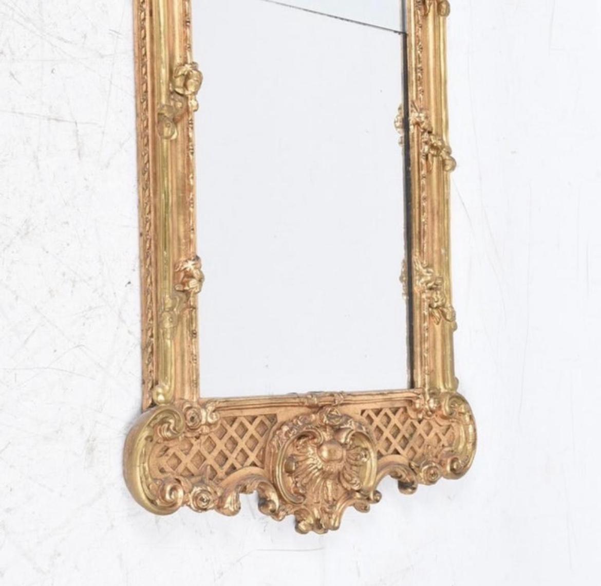 Beveled 19th Century Baroque Swedish Giltwood Mirror For Sale