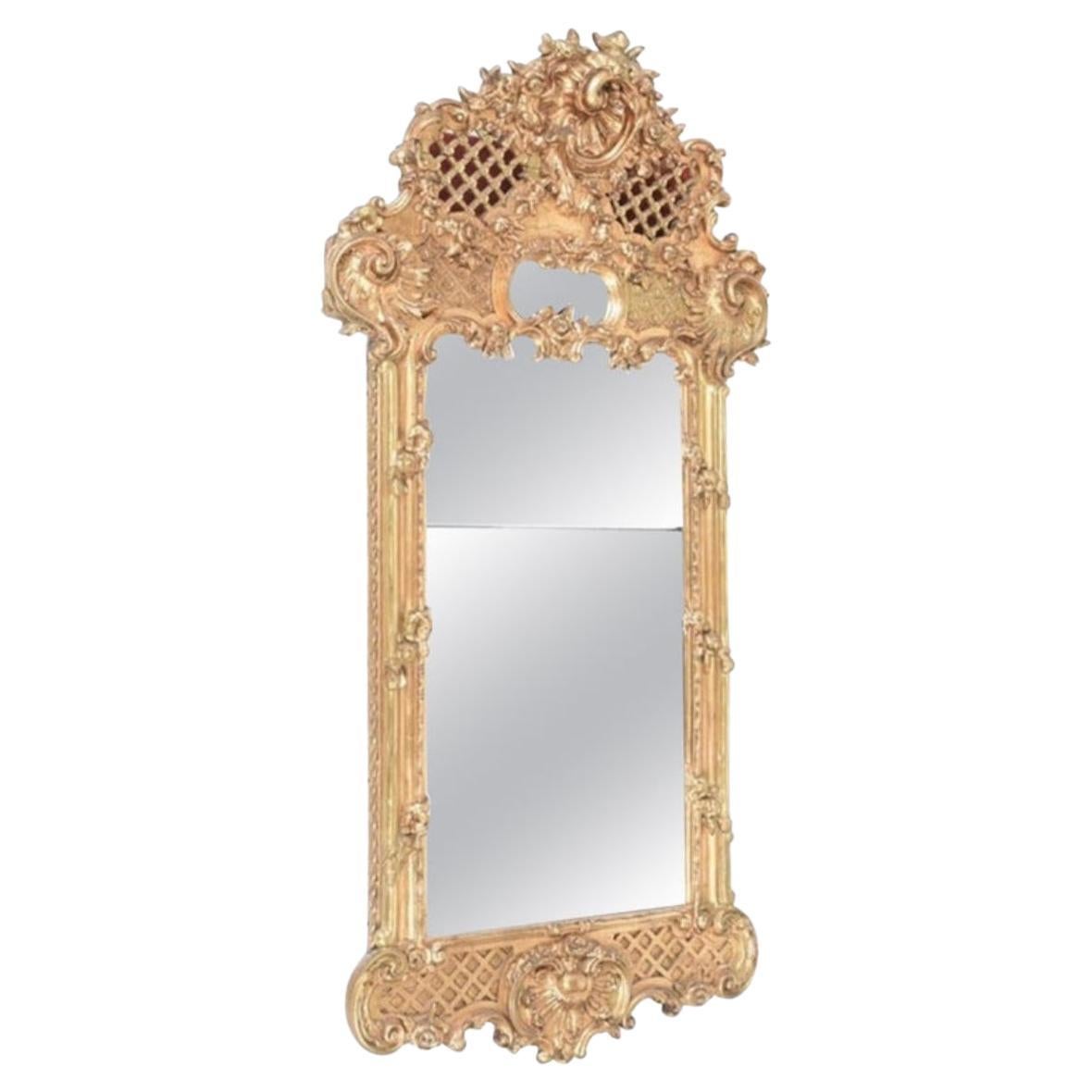 19th Century Baroque Swedish Giltwood Mirror For Sale