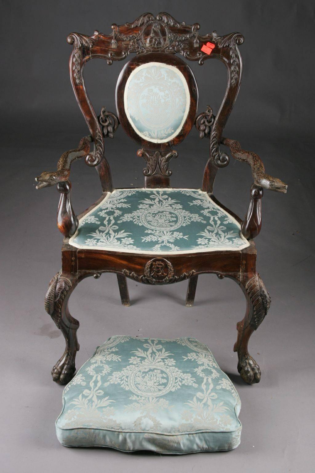 English 19th Century Baroque Thron Chair in Colonial Style For Sale