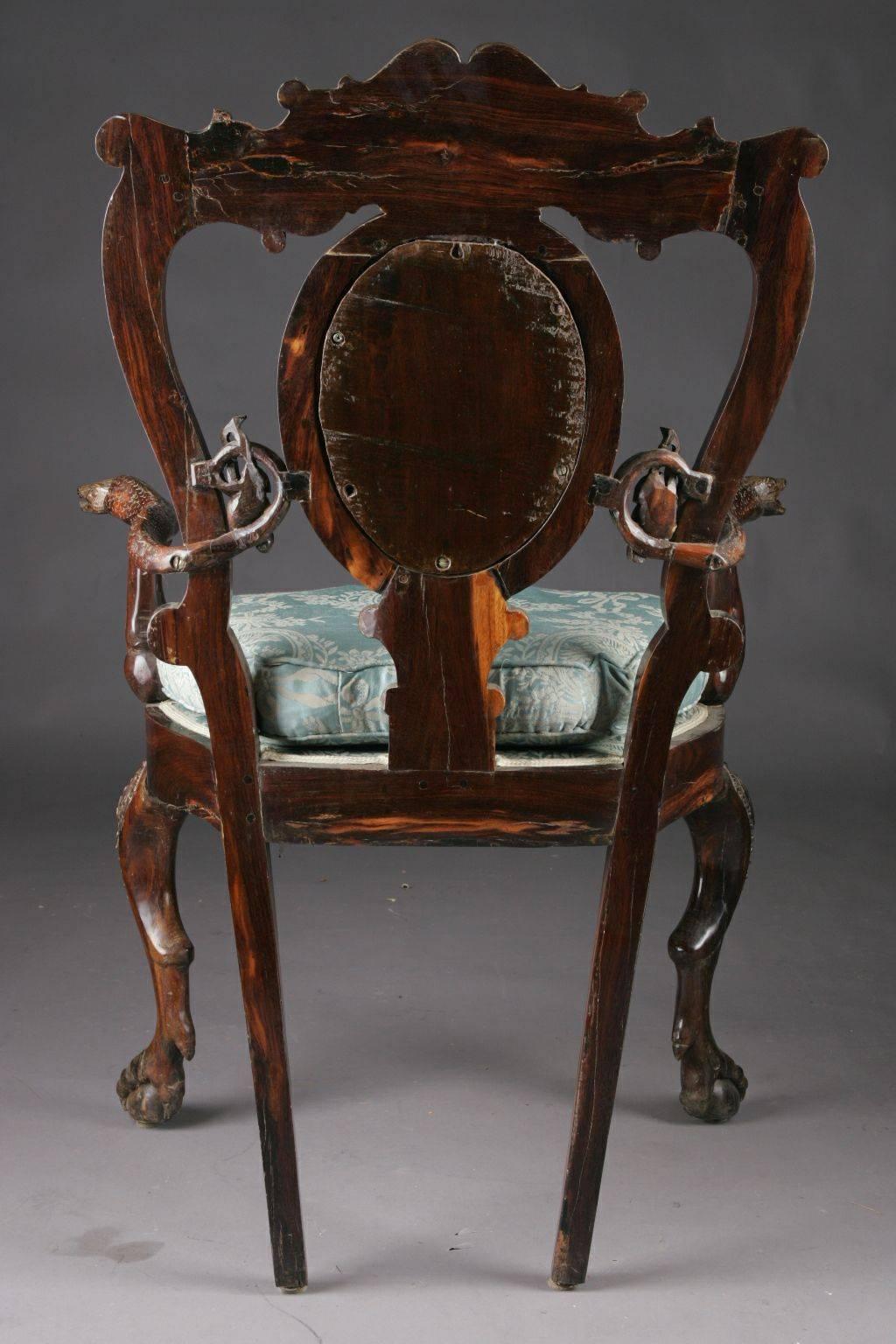 Wood 19th Century Baroque Thron Chair in Colonial Style For Sale