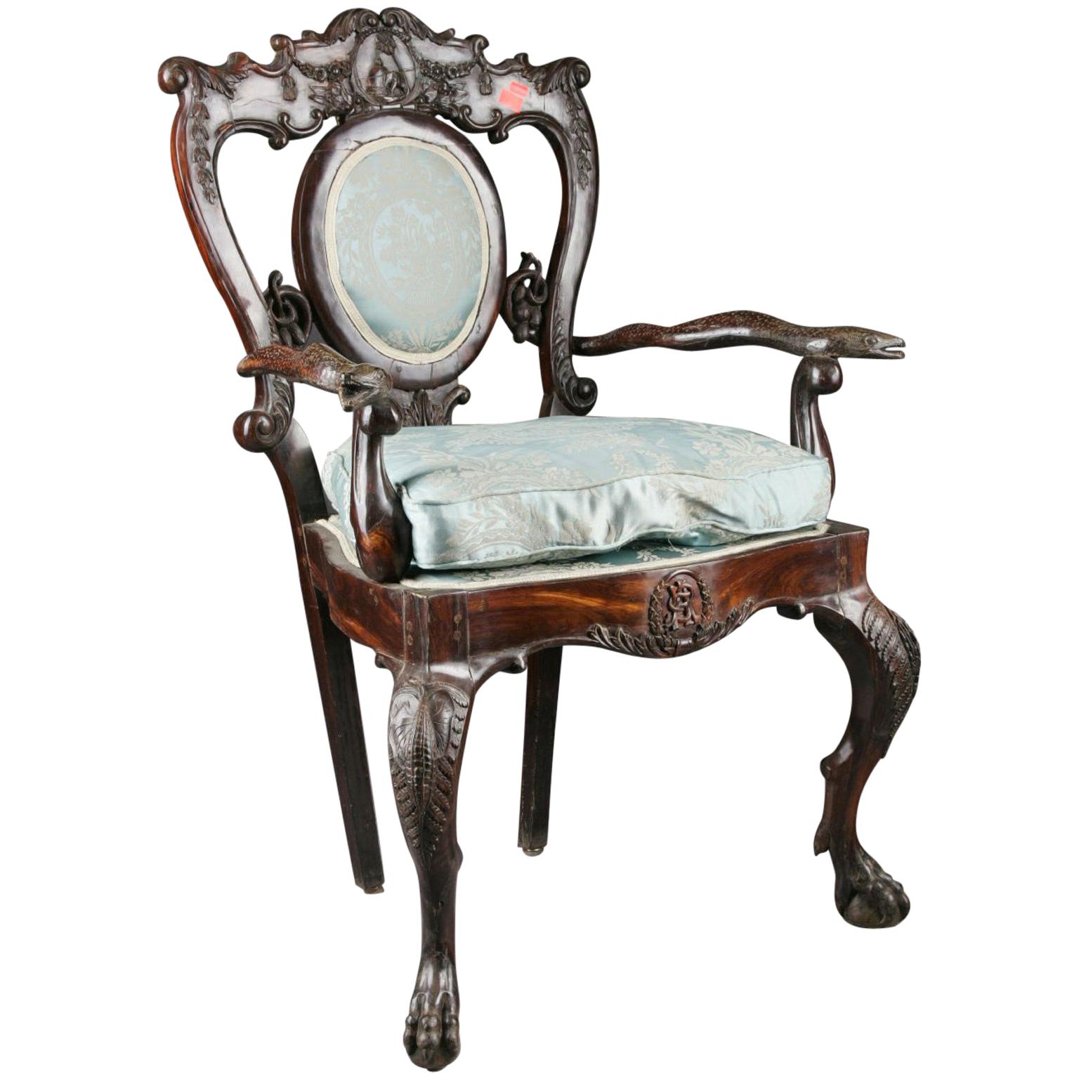 19th Century Baroque Thron Chair in Colonial Style For Sale