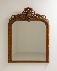 19th Century Baroque Wall Mirror, Carved Honey Oak, French Design