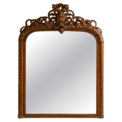 19th Century Baroque Wall Mirror, Carved Honey Oak, French Design