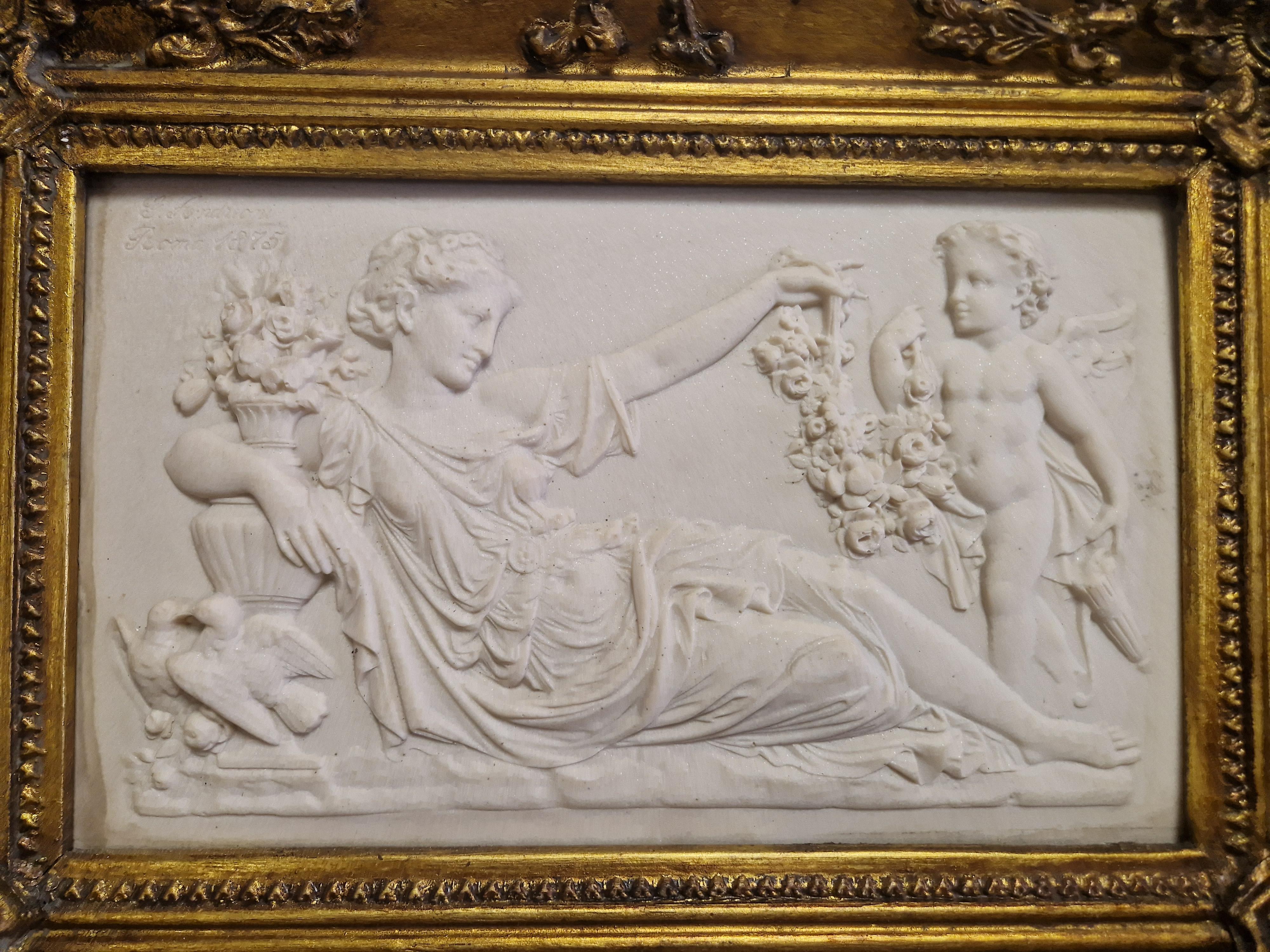 Granite 19th Century Bas Relief in Gilt Rococo Frame For Sale