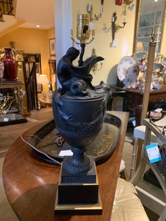 19th Century Basalt Ewer with Figural Man as Lamp, Attributed to Wedgwood