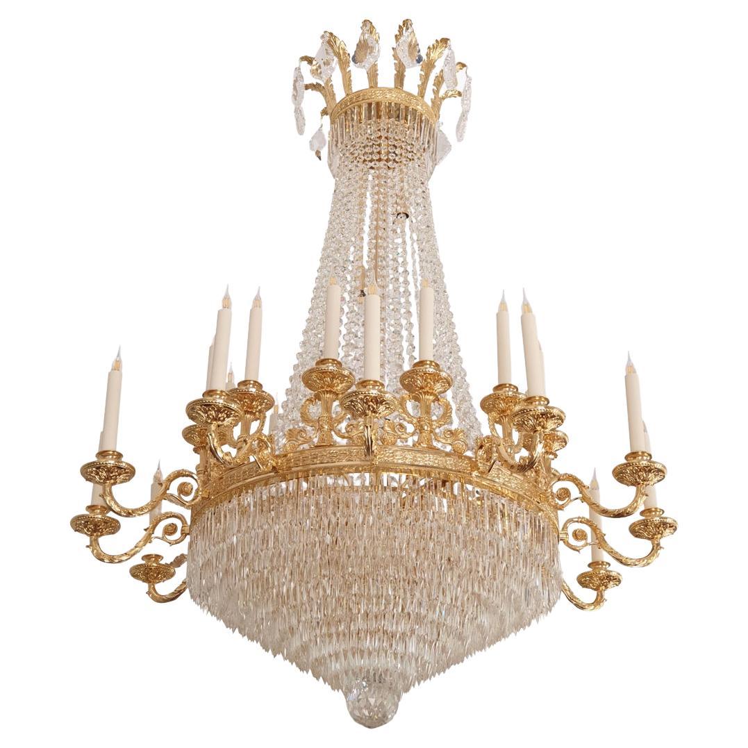 19th Century Basket Chandelier with 36 Lights in 24K Gold Bronze and Crystal