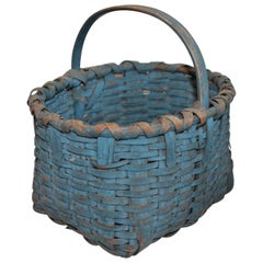 Antique 19th Century Basket Original Robin Egg Blue Painted Basket