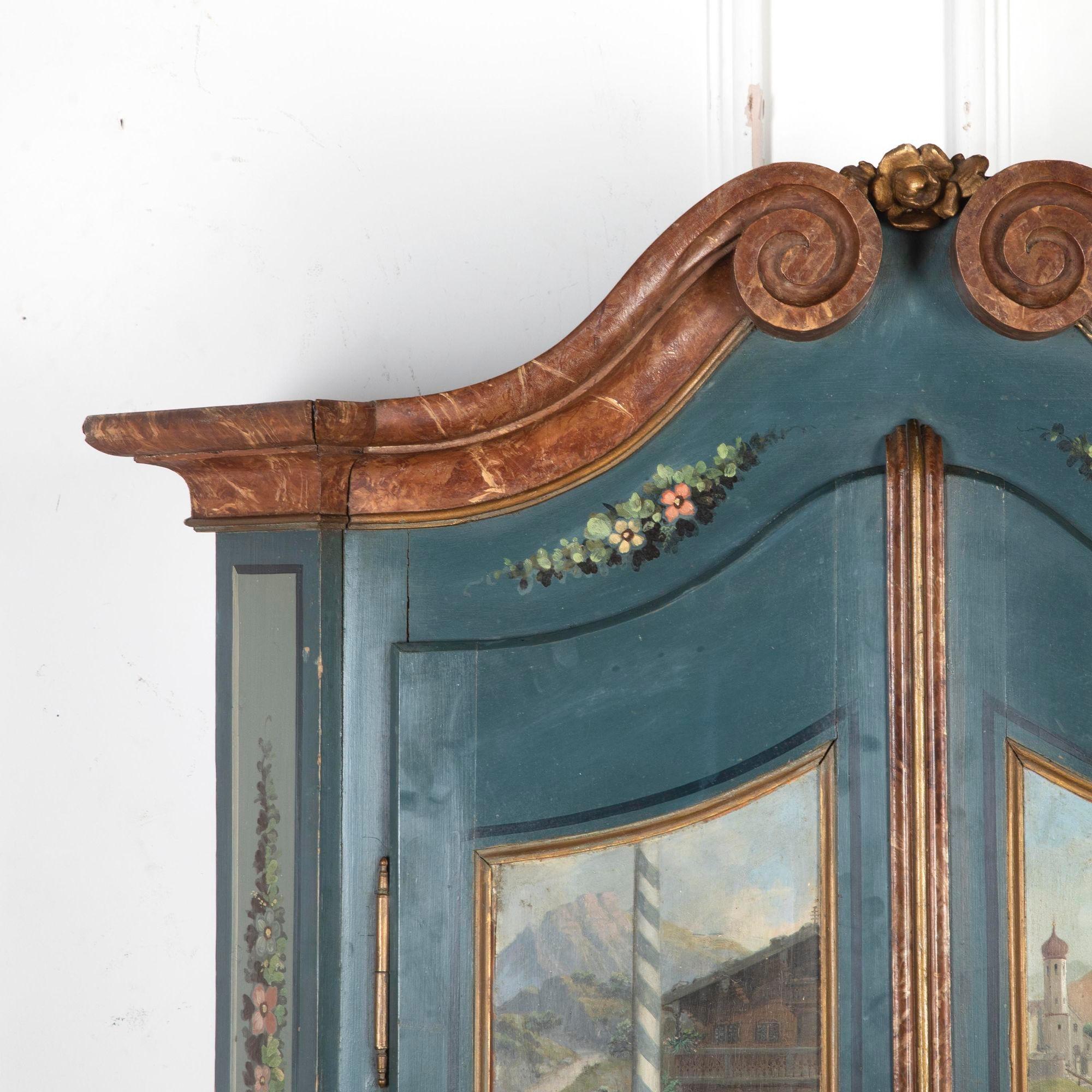 Wood 19th Century Bavarian Hand-Painted Folk Armoire