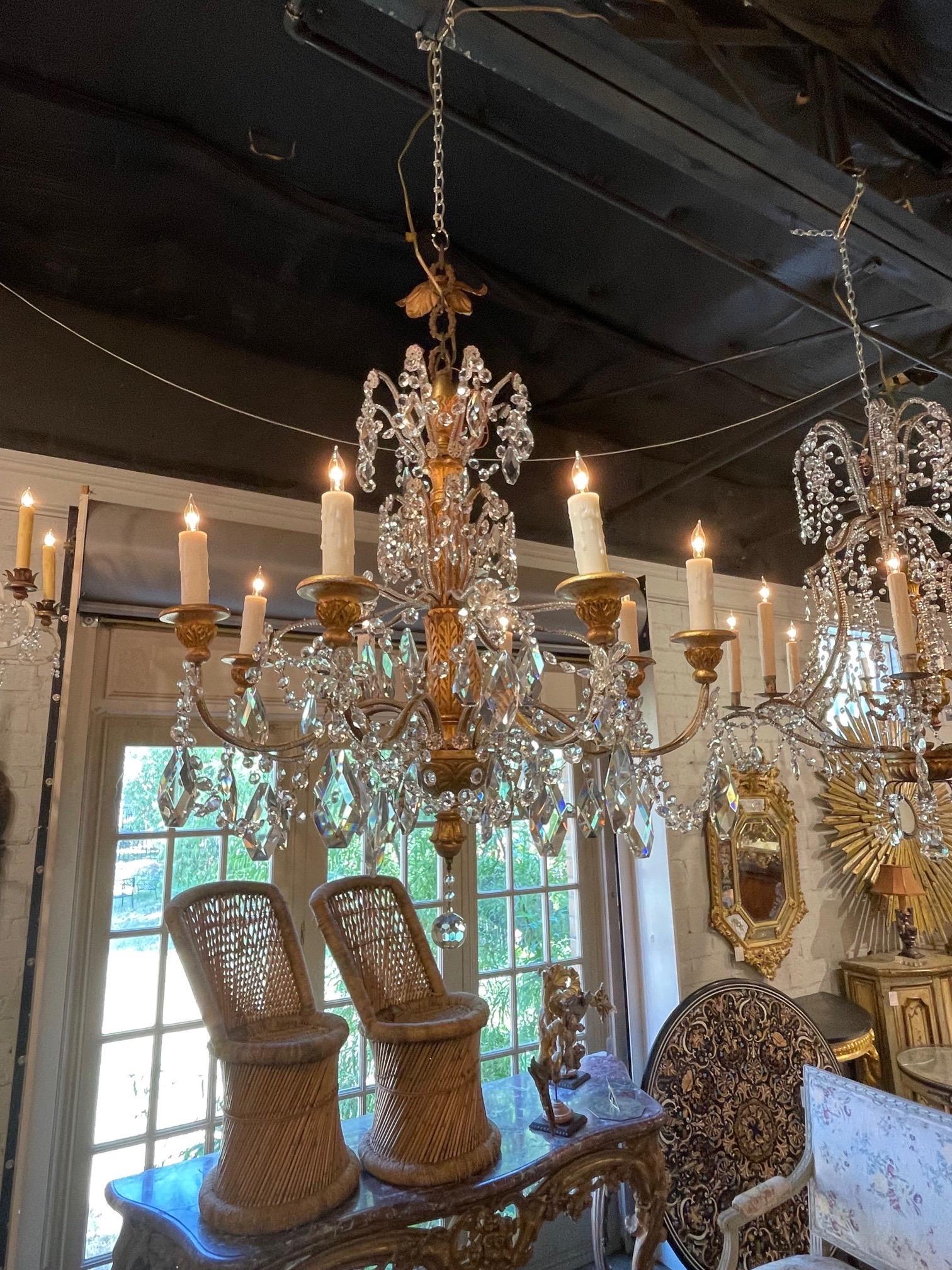 19th Century Beaded Crystal and Giltwood 8 Light Chandelier For Sale 3