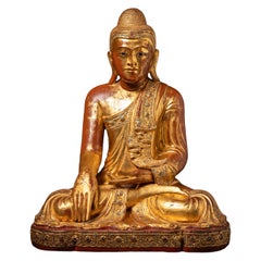 Wunderschöne antike Mandalay-Buddha-Statue aus Holz aus dem 19. Jahrhundert aus Burma
