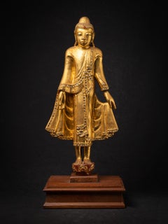 19th century Beautiful antique wooden standing Mandalay Buddha from Burma