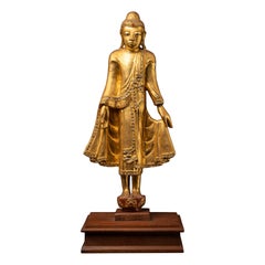 19th century Beautiful antique wooden standing Mandalay Buddha from Burma