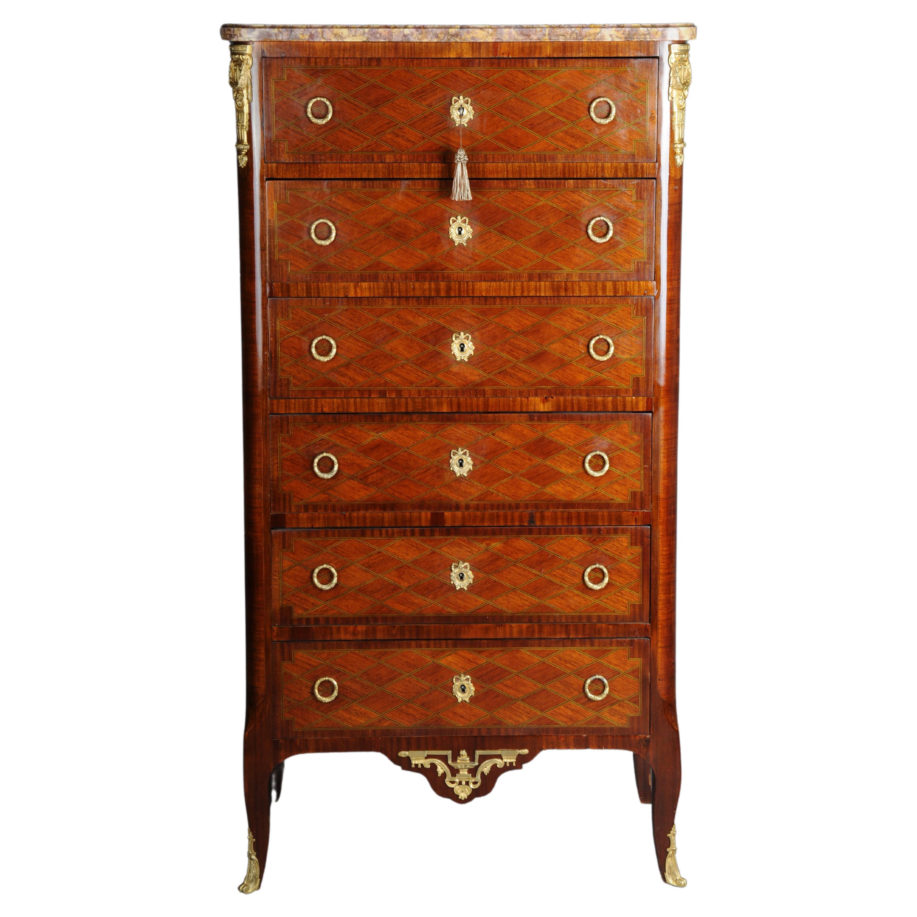 19th Century Beautiful High Chest of Drawers / Chiffoniere, Louis XVI/Transition For Sale