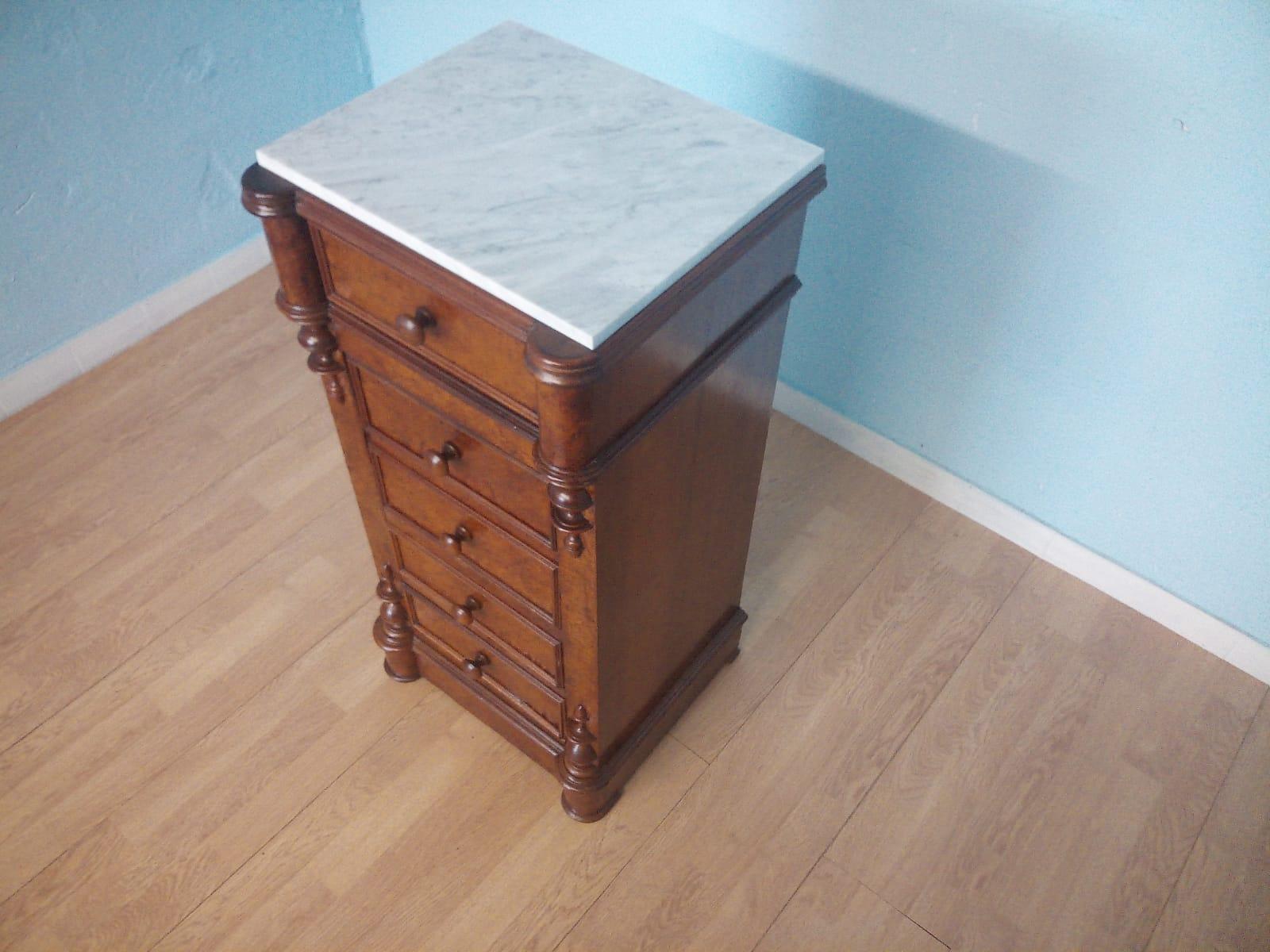 19th Century Bedside Table Wood Briar Carrara Marble Made in Italy Handmade For Sale 4