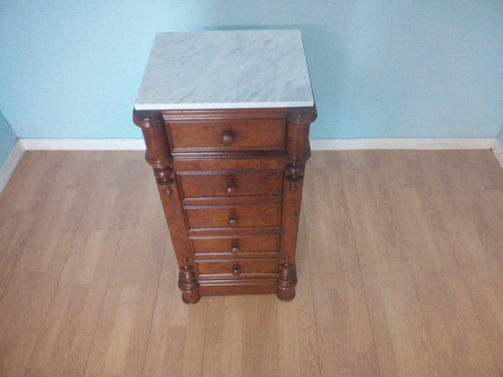 19th Century Bedside Table Wood Briar Carrara Marble Made in Italy Handmade For Sale 5