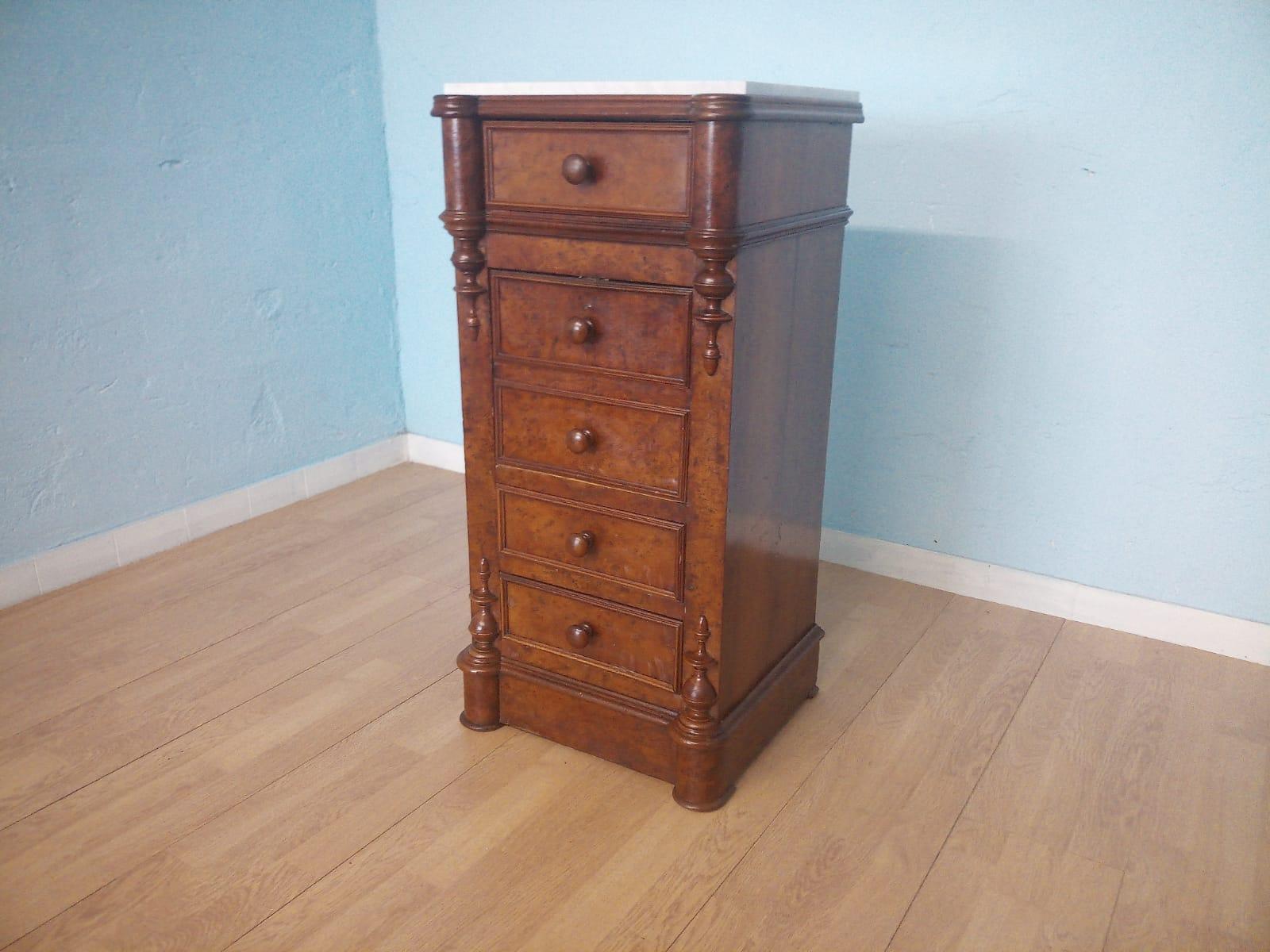 19th Century Bedside Table Wood Briar Carrara Marble Made in Italy Handmade For Sale 6