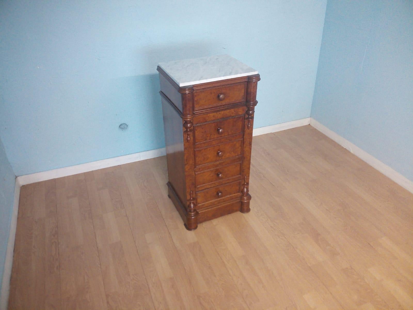 19th Century Bedside Table Wood Briar Carrara Marble Made in Italy Handmade For Sale 10