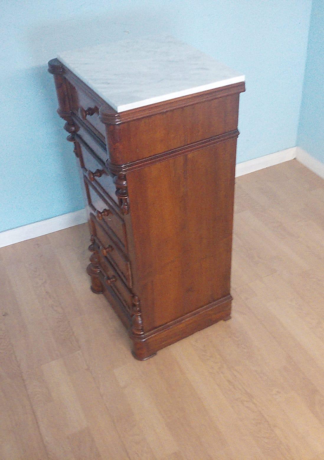 19th Century Bedside Table Wood Briar Carrara Marble Made in Italy Handmade In Excellent Condition For Sale In Sant'Arsenio, Campania