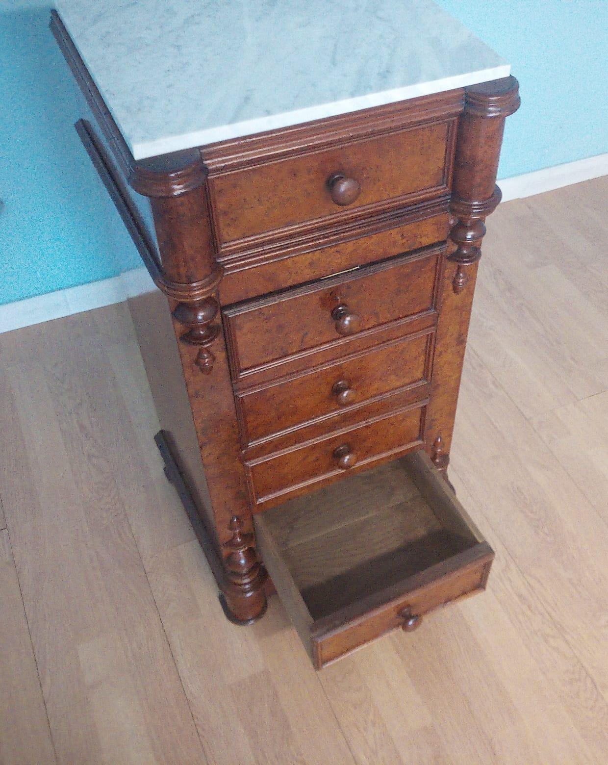 19th Century Bedside Table Wood Briar Carrara Marble Made in Italy Handmade For Sale 2